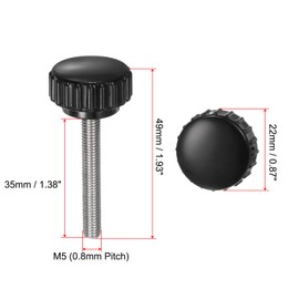 QUARKZMAN Pack of 6 Thumb Screws with Thread M5 x 35 mm x 22 mm Round Head Screw Stainless Steel 304 Round Handle Bolt Clamping Buttons 22 mm Hand Buttons Thumb Screws Tension Screw for Industrial