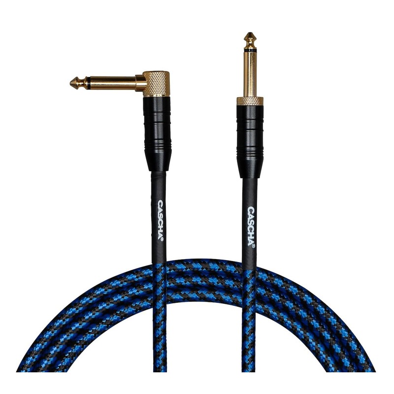 Cascha Professional Line Guitar Cable, Angled, Tweed Blue, 6 m