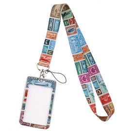 Antique Stamps Collecter Mail Postage Lanyard Card School ID Holder Student Travel Lanyard