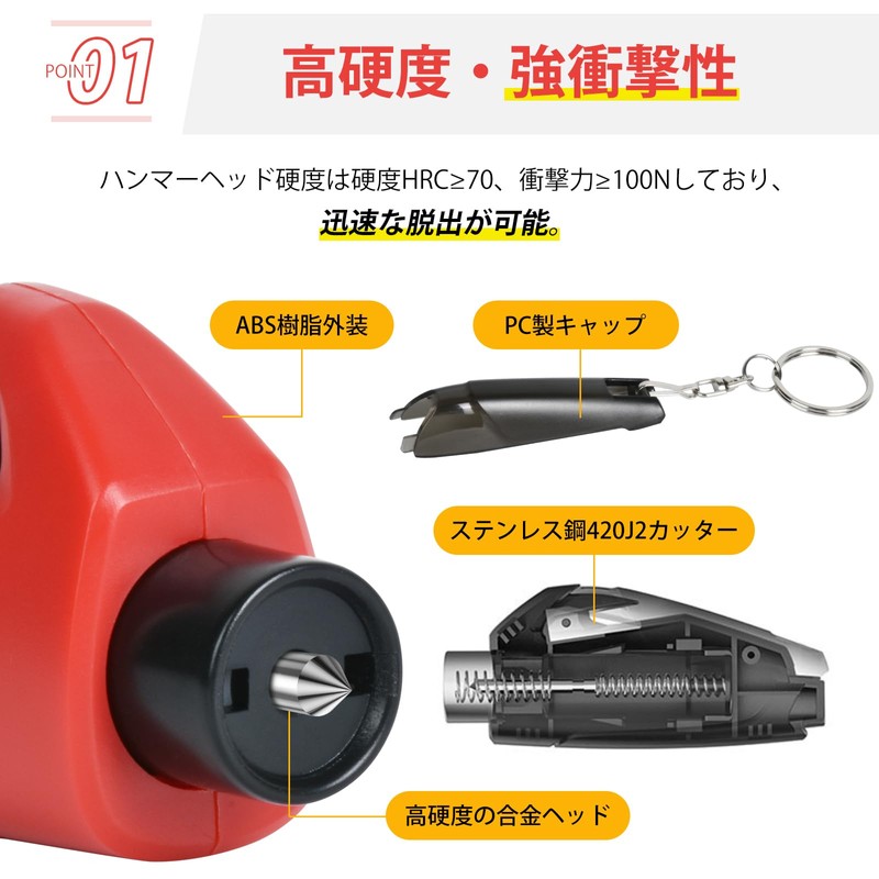 AutoGo Emergency Escape Hammer, 1 Second Escape, Multi-functional, Underwater Application,