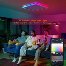 Annaror Smart LED Ceiling Light WiFi, 13in RGB Flush Mount Lighting Fixture with Remote, Compatible with Alexa Google Home, Low Profile Ceiling Light for Bedroom, Kitchen, Square White