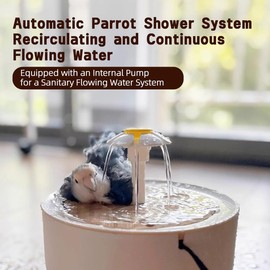 Bird Bath for Indoor Parrots - Circulating Filter Fountain Cage Birdbath for Lovebirds Canaries Parakeet Cockatiels Small Medium Feathered Pet - Shower Accessories Cleaning Supplies (White Large)