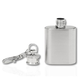 Mini Hip Flask Keyring • Black Silver Green • Stainless Steel Hip Flask Small 1 oz (30 ml) • Funny Gifts for Men • Gift Men • Advent Calendar Men • Mini Gifts (Silver)