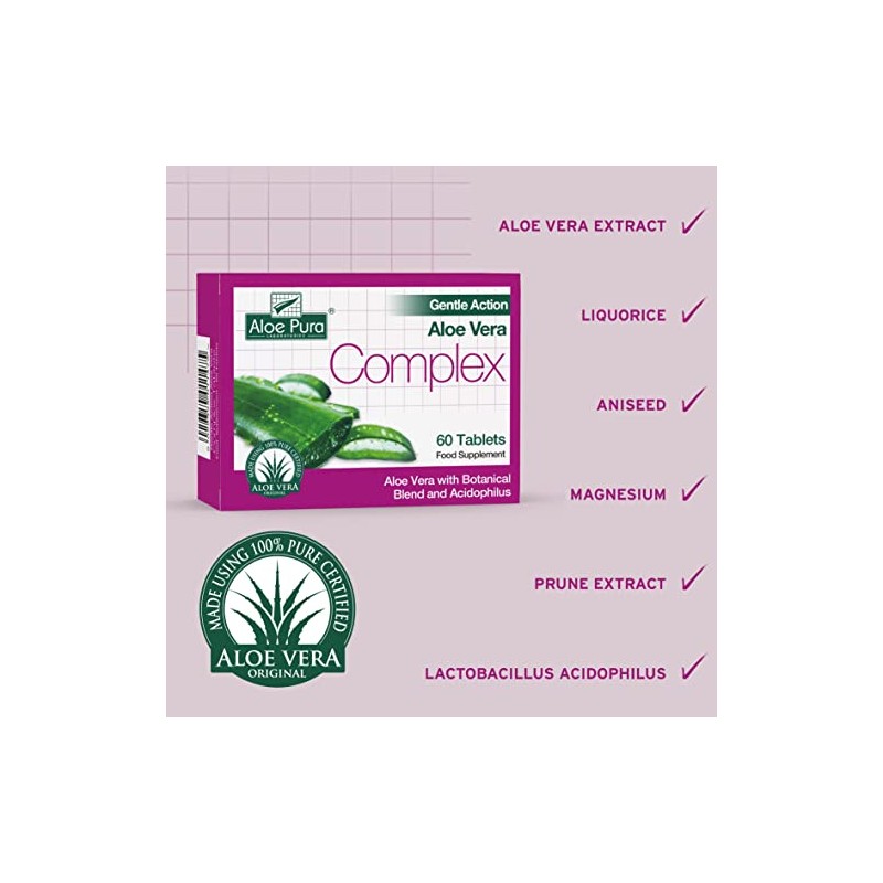 Aloe Pura Aloe Vera Gentle Action Complex Tablets, Natural, Vegetarian,