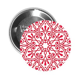 Round Pinback Button Brooch Red and White Dainty Mandala Star Flower (Zoom, 1.25" Inch)