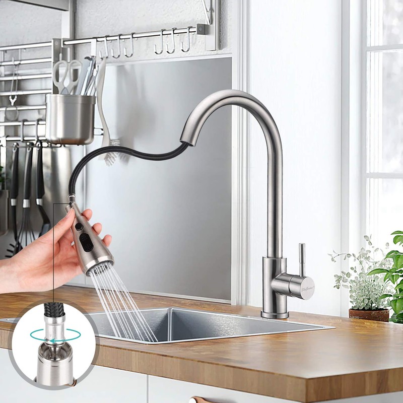 Single Handle Pull Down Kitchen Faucet, Stainless Steel Pull Out