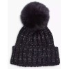 Kyi Kyi Knitted Women's Faux-Fur Pom Pom Beanie Hat, Black,