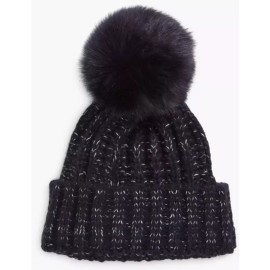 Kyi Kyi Knitted Women's Faux-Fur Pom Pom Beanie Hat, Black, One-Size, $65