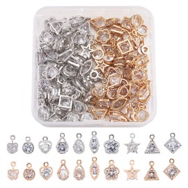 Craftdady 80pcs Cubic Zirconia Crystal Charms 10 Styles Geometric Tiny Rhinestone Diamante Pendants with Mixed Colors Metal Frame for Necklace Earring Jewelry Making