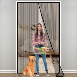Magnetic Screen Door for Tall Doors, Heavy-Duty Polyester Mesh with Magnetic Closure Heavy Duty, Pet and Kid Friendly,Magnetic Door Easy Installation, Fits Door Size up to 35.4″ x 98.4″ / 90x250cm
