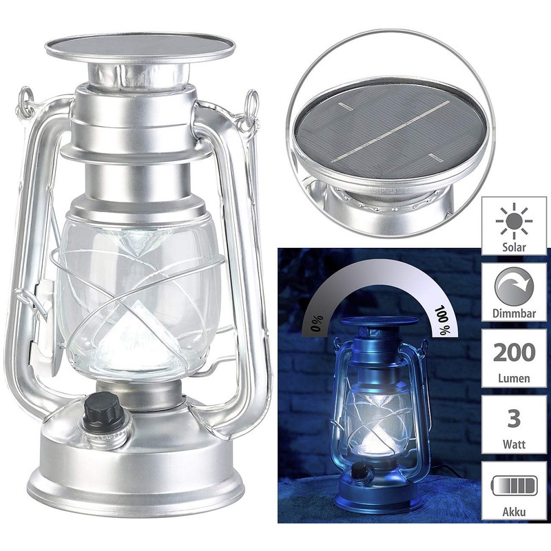 Lunartec Storm Lantern LED Solar: Set of 2 Dimmable High-Power