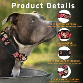 Seyezo Dog Collar for Boys Girls, Floral Puppy Collar for Small Medium Large Dogs, Adjustable Soft Floral Pattern Pet Collar with Safety Buckle for Male Females(Red Floral,S)