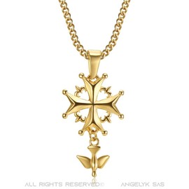 BOBIJOO JEWELRY - Pendant Necklace Woman Child Cross Huguenote Protestant Steel Gold Plated Alloy Chain, Metal