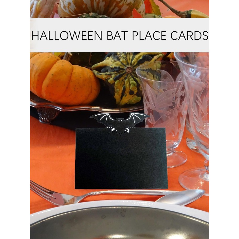 Halloween Bat Place Cards - Black Table Tent Cards &