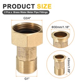 sourcing map 2Pcs Brass Water Meter Pipe Fittings, G3/4" Male x G1 Female Threaded Brass Hex Nipple Connector with Seal Washer for Water Meter Coupling Replacement and Repair