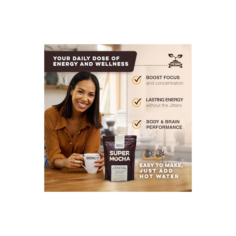 BRISCO Super Mocha: Smart Multivitamin Coffee with 14 Essential Vitamins