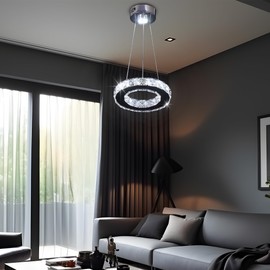 Modern Crystal Chandeliers LED Pendant Lighting Round Ring Chrome Flush Mount Ceiling Light Fixture Mini Chandeliers for Dining Room Kitchen Island Hallway