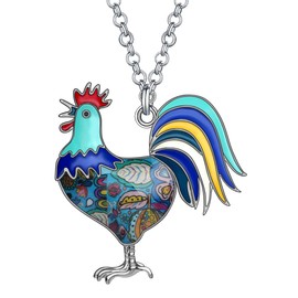 BONSNY Enamel Metal Farm Lover Chicken Rooster Necklace Pendant Fashion Jewelry For Women Gift (Blue)
