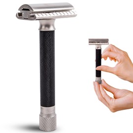 The Parker Variant Adjustable Double Edge Safety Razor, Customize your Shave with a Turn of the Dial from Mild to Aggressive - 5 Blades Included (GRAPHITE GRAY)