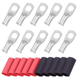 iGreely 10pcs 8 Guage 5/16" Wire Lugs Ring Terminal Connectors Ends 8 AWG Heavy Duty Tinned Copper for Battery Cable Lug Wire Electrical Eyelets with 10pcs 3:1 Dual Wall Adhesive Heat Shrink