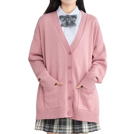 Wowcarbazole School Cardigan, Uniform, Students, Uniform Cardigan, Women's, School Cardigan, Solid, For School Commuting to School Sweater, Loose, Large, School Knit, School Uniform, Cotton, Spring,