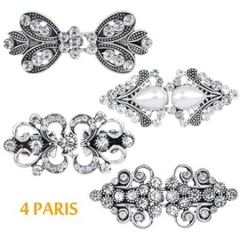 4pcs Antique Silver Rhinestone Sweater Swirl Clips Vintage Flower Cape Cloak Clips Cardigan Shawl Collar Clasp Dress Shirt Brooch Clips for Women