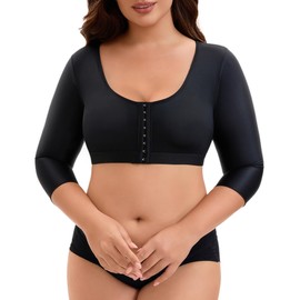 Upper Arm Compression Sleeve Women Lipo Post Surgery Slimming Arm Compression Garments Front Closure BK S