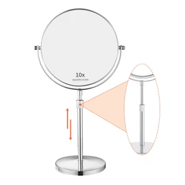 Nicesail 19 Inch Tall Makeup Mirror with 10X Magnification, Make up Mirror 8 Inch Double-Sided, Table Mirror with Pedestal for Shaving, Standing Mirror Height Adjustable Chrome Finish (8 Inch, 10X)