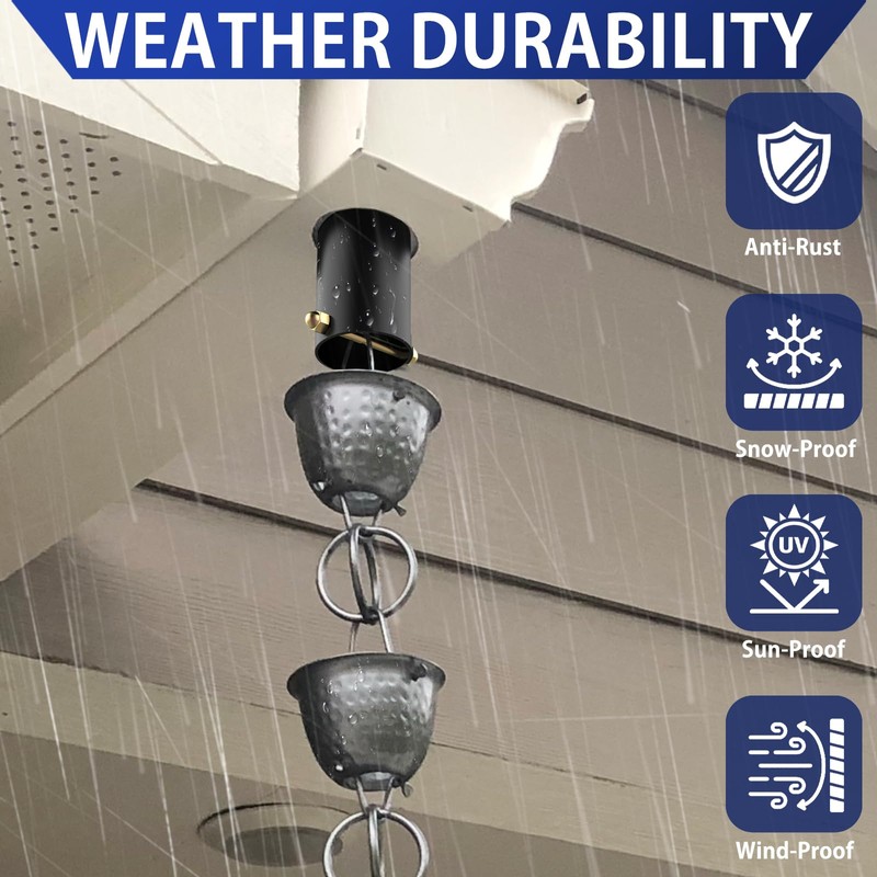 Fengone 2pack Rain Chain Gutter with Bolt Anti-Rust Black Metal