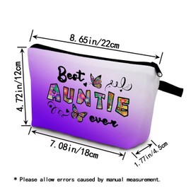 YULUENZE Best Auntie Makeup Bag Floral Butterfly Slogan Print Toiletry Organizer Pouch with Zipper Best Auntie Ever Small Cosmetic Bag Present from Niece Nephew for Aunt Auntie Women