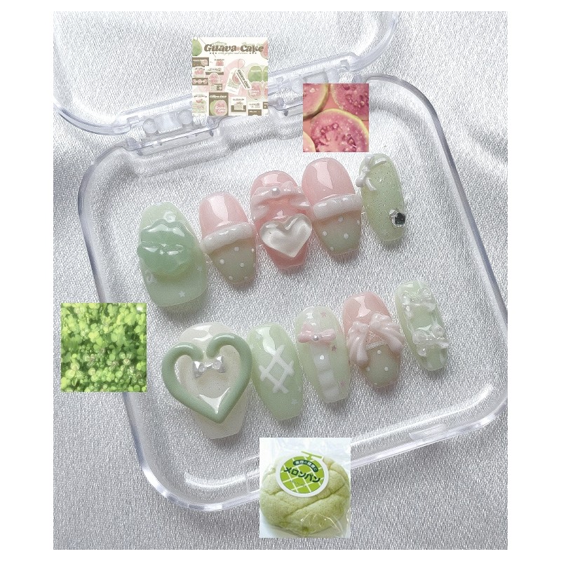 Pink Guava Melon Handmade Nail Tips - Long Oval /