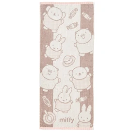 Nishikawa XT24138651 Miffy Face Towel, 13.4 x 31.5 inches (34 x 80 cm), Washable, 100% Cotton, Jacquard Weave and Soft Texture, Made in Japan, Beige