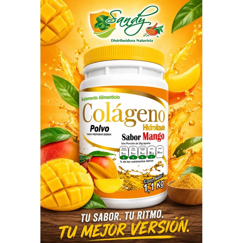 Colágeno Hidrolizado Sandy 1.1 Kg Polvo Sabor Mango