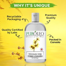 PUROLEO Witch Hazel Toner 8 Fl Oz/236 ML (Packed in Canada) Refresh and Revitalize Your Skin with | Premium Bottle | Luxury Skin Care Toner | Facial Toner for Postpartum & Skincare
