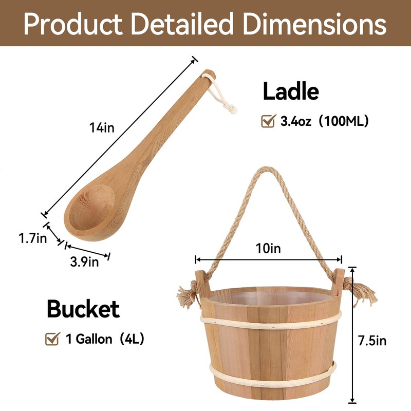 Karida Red Cedar Sauna Buckets,Sauna Bucket and ladle Set,Sauna Accessories,Sauna