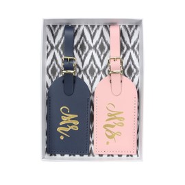 Mr. and Mrs. Luggage Tag Set - Mr and Mrs Luggage Tags, Mr and Mrs Gifts (Navy/Pink)