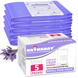 Diaper Pail Refill Bags Compatible With Deker Mini Diaper Pail, Extra 30% Length, Lavender Scent, 5 Pack