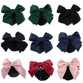 10Pcs Elastic Bowknot Decor Knit Hair Net Bow Bowknot Decor for Stewardess, Banks, Hotels, Nurse, Property, Restaurant Staff