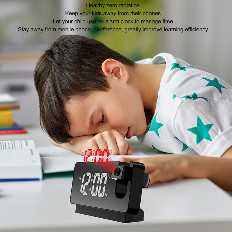 Projection Alarm Clock USB Rechargeable White Light Snooze Function Adjustable