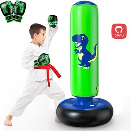 QPAU Inflatable Punching Bag, 48 Inch Stable Inflatable Boxing Bag for 3-6 Kids,Dinosaur Toy & Gifts for Boys and Girls, Kids Boxing Set for Practicing Karate, Taekwondo Training Gear Exercise Equipment Active Playtime Family Bonding:_Dinosaur Green