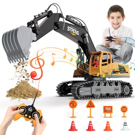 Remote-Control Excavator Toys for Boys 3-12 Year Old - 1/18 Scale RC Construction Excavators Rechargeable Engineering-Vehicle with 360 Rotation Metal Shovel Christmas Birthday Gift for Kids Girls