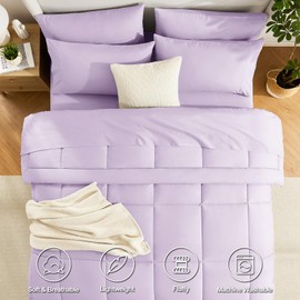CozyLux Full Size Comforter Sets Lavender, 7 Pieces Bed in a Bag, Light Purple Comforter Full Size, All Season Bedding Sets with Stitch Quilted Comforter, Flat Sheet, Fitted Sheet, Pillowcases