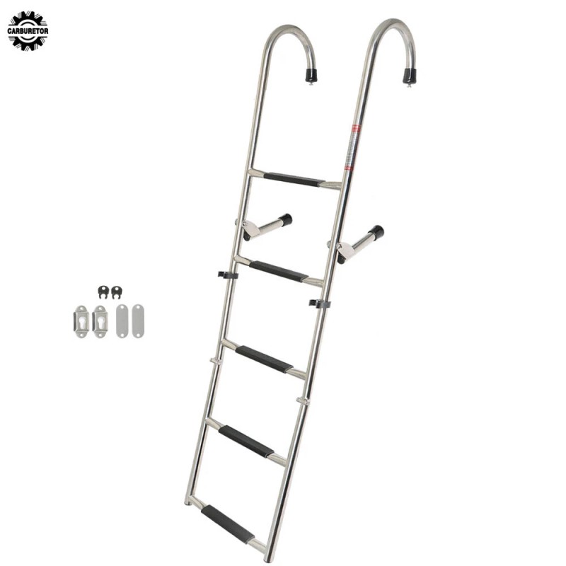 home-garden-fix 2+3 Steps Stainless Steel Folding Ladder Telescoping 400 lb.For