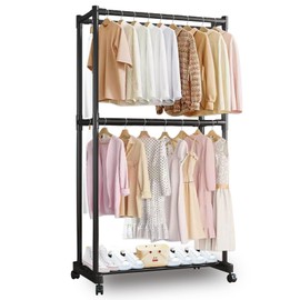 Hrnesach Clothing Racks for Hanging Clothes, Rolling Rack for Clothes, Garment Clothes Rack Portable Clothing Rack with Wheels Wardrobe Rack for Coats, Dress, Shirts