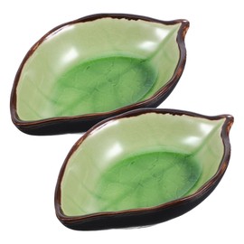 Homoyoyo 2Pcs Leaf Shaped Ceramic Spoon Rest Light Green Utensil Holder for Station Modern Farmhouse Kitchen Decor Spoons Holder and Teaspoon Rest