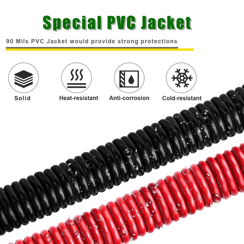 Kimbluth 1/0 Gauge Battery Cable Copper Wire, 5FT Red+5FT Black