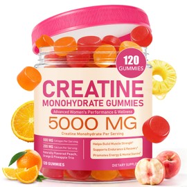 Creatine Monohydrate Gummies 5000MG with L-Taurine, BCAA, B12/6, 120 Count