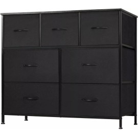 JHK 7 Drawers Metal Frame Dresser for Bedroom Clothes Drawer Fabric Closet Organizer - Black