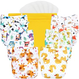 Wegreeco Washable Reusable Baby Cloth Pocket Diapers 6 Pack + 6 Rayon Made from Bamboo Inserts (with 1 Wet Bag, Bright Animals)