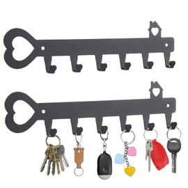 GENHH Pack of 2 Key Rack, Key Holder Wall in Heart Shape, Key Rack with 6 Hooks, Key Rack with Three Installation Methods, Key Hooks for Hallways, Front Doors, Garages, Bathrooms, Black
